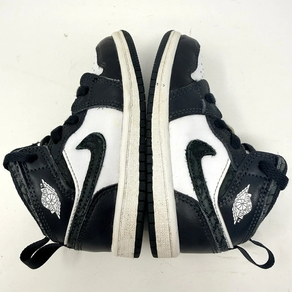 Nike Air Jordan 1 Mid Panda Elephant Toddler Shoes 8C Black White‎ FB9912-001